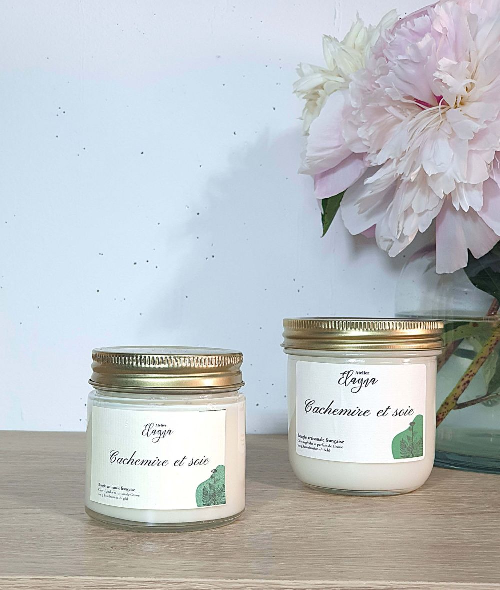 grande et petite bougie CACHEMIRE ET SOIE